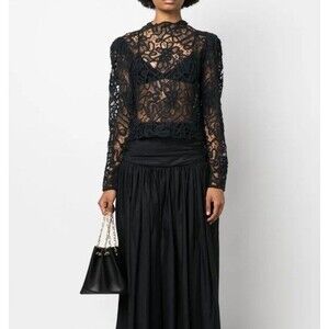 Isabel Marant Neline Lace Long-Sleeve Top Floral Sheer Black Blouse S-38 287138